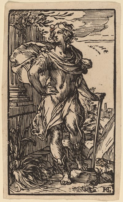 Stående ung man med en käpp av Hendrik Goltzius