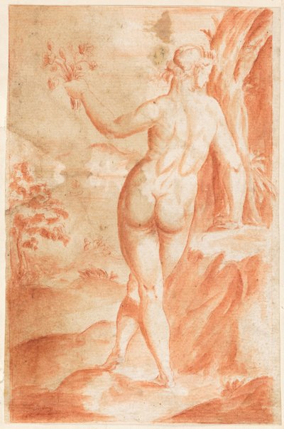 Studie av en naken figur utomhus av Hendrik Goltzius
