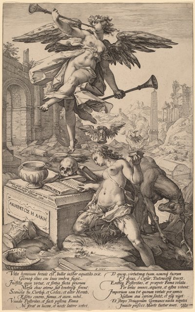 Allegorin om berömmelse och historia av Hendrik Goltzius