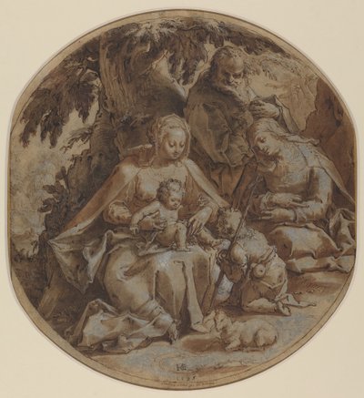 Den heliga familjen med Saint Elizabeth och Saint John the Baptist av Hendrik Goltzius