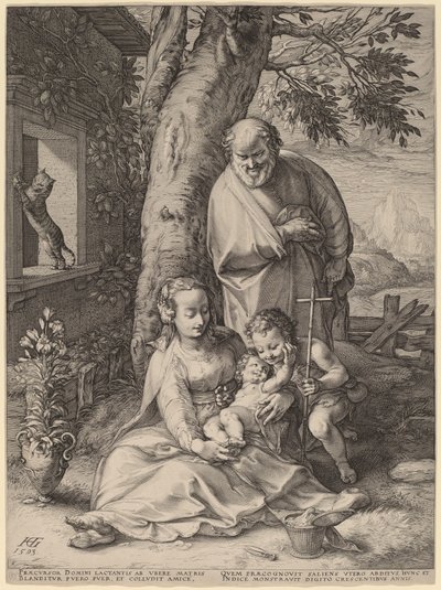 Den heliga familjen med spädbarnet Johannes döparen av Hendrik Goltzius