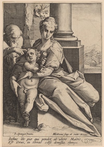 Den heliga familjen av Hendrik Goltzius after Bartholomaeus Spranger
