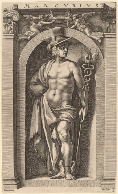 Merkurius av Hendrik Goltzius after Polidoro da Caravaggio