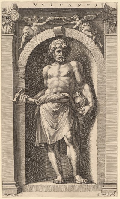 Vulcanus av Hendrik Goltzius after Polidoro da Caravaggio