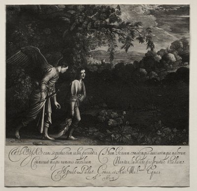 Tobias och ängeln stor tallrik. av Hendrik Goudt