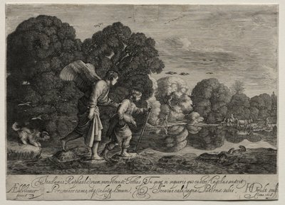 Tobias och ängeln tallrik. av Hendrik Goudt