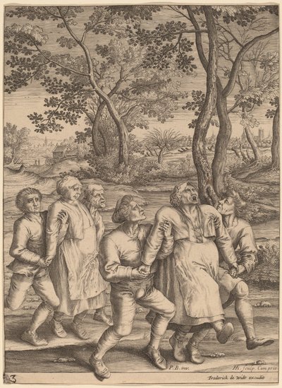 Epileptiker går till höger av Hendrik Hondius I after Pieter Bruegel the Elder