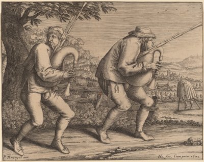 Två säckpipaspelare av Hendrik Hondius I after Pieter Bruegel the Elder