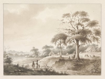 Hus vid en flod av Hendrik Huygens