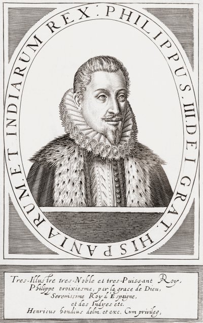 Kung Filip III av Spanien och som Filip II, kung av Portugal, av Hendrik I (after) Hondius