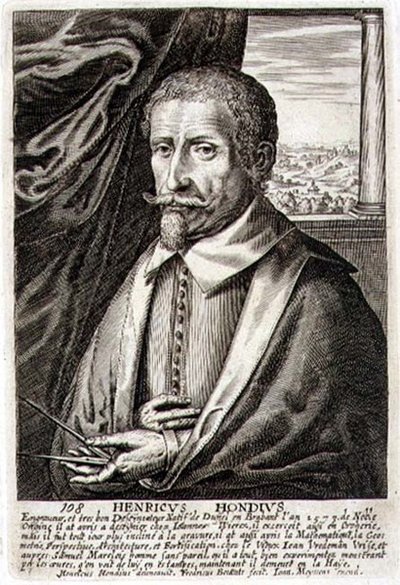 Självporträtt, skylt 108 från en serie porträtt av konstnärer, graverad av Frederik Bouttats II (fl.1643-76) (gravyr) av Hendrik I (after) Hondius