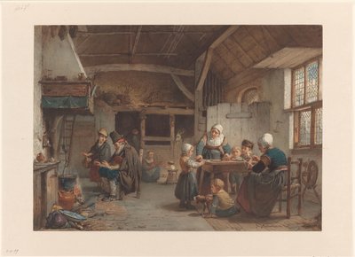 Bondgårdsinredning, familj i köket av Hendrik Jacobus Scholten