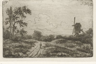 Figur på en väg nära en kvarn av Hendrik Jan Hein