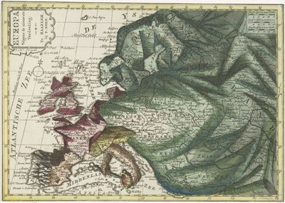 Karta över Europa, färgad som drottning Europa enligt den senaste indelningen (titel på objekt) av Hendrik Kloekhoff