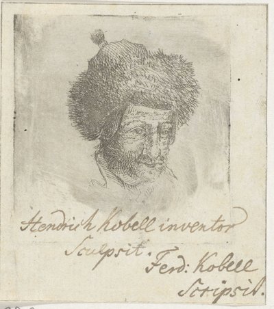 Manligt huvud med pälsmössa av Hendrik Kobell