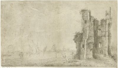 Ruinerna av Huis te Merwede nära Dordrecht av Hendrik Kobell