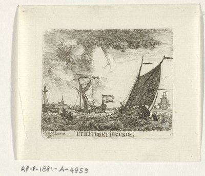 Schepen op woelig vatten Användbart och roligt (titel på objekt) av Hendrik Kobell