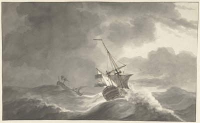 Två fartyg till havs i storm av Hendrik Kobell