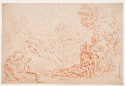 Landskap med allegoriska figurer av Hendrik Krock