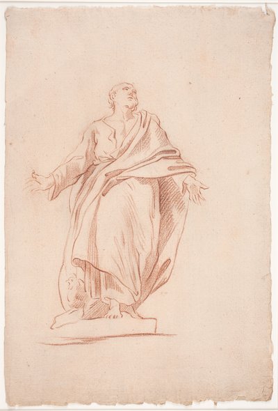 Stående man med utsträckta armar, på en sockel. (Studie efter skulptur). (ett helgon) av Hendrik Krock