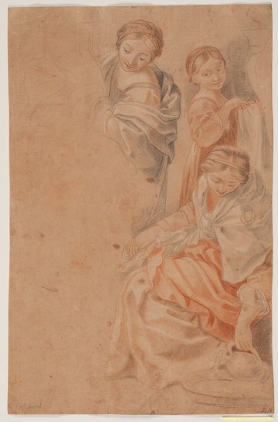 Tre kvinnofigurer. Studera efter Guido Renis fresk i Cappella dell