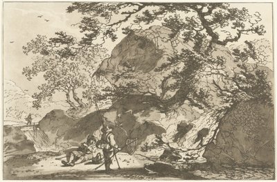 Landschap met een visser en een rustende man Tolv mönster beräknade för användning av dem som lär sig att rita landskap (serietitel) av Hendrik Meijer