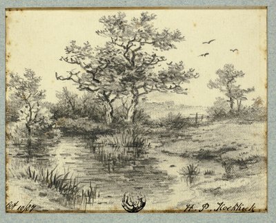 Träd vid damm av Hendrik Pieter Koekkoek