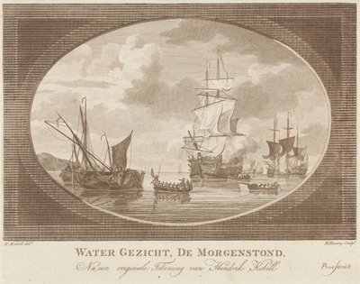 Fartyg på lugna vatten Water Face, De Morgenstond (titel på objekt) av Hendrik Roosing