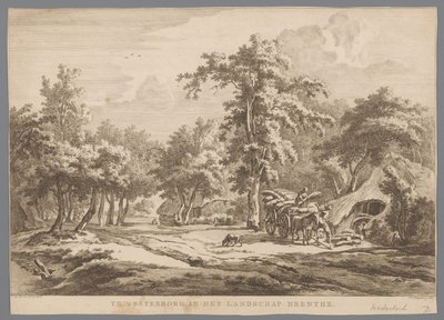 Landskap med hövagn nära Westerbork I Westerborg i landskapet Drenthe (titel på objekt) Nio ansikten i Drenthe (serietitel) IX ansikten i och nära Drenthes landskap (serietitel) av Hendrik Schwegman