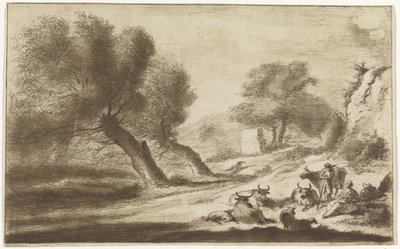 Landskap med vilande herdar och boskap av Hendrik Spilman