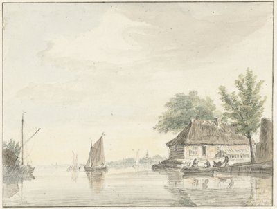 Flodlandskap med segelbåtar av Hendrik Spilman