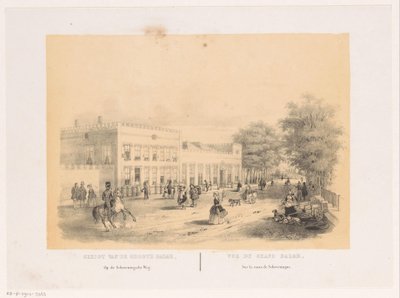 Utsikt över Groote Koninklijke Bazar i Haag Utsikt över Grote Bazar på Scheveningsche Weg (titel på objekt) av Hendrik Wilhelmus Last