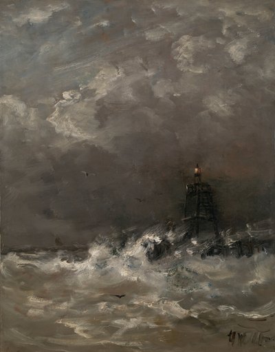 Fyr i Breaking Waves Fyr i bränningen av Hendrik Willem Mesdag (signed by artist)
