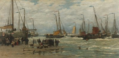 Fishing Pinks i Breaking Waves Pinken in de branding av Hendrik Willem Mesdag