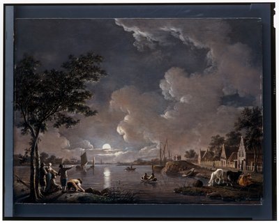 Ett flodlandskap av månsken av Hendrik Willem Schweickhardt