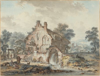 Rustik vattenkvarn i en gotisk ruin av Hendrik de Meyer II