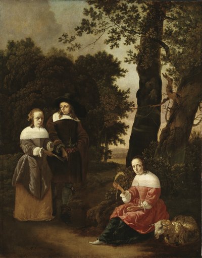 Ett par och en herdinna i ett landskap, 1661 av Hendrik van der Burgh