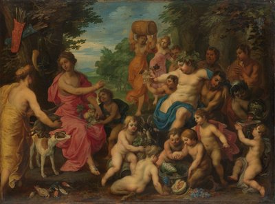 Diana bjuds på vin och frukt av Bacchus och hans följe av Hendrik van the Elder Balen