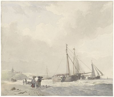 Utsikt över stranden vid Scheveningen av Hendrikus van de Sande Bakhuyzen