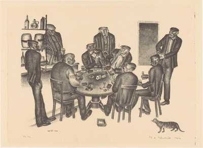 Kortspelande män i en bar av Henk Henriët (signed by artist)