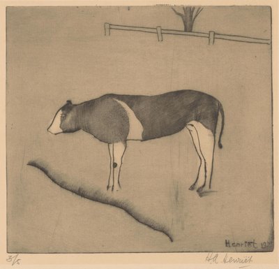 Ko som står vid en bank av Henk Henriët (signed by artist)