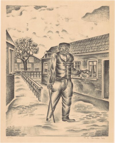 Man med träben och käpp av Henk Henriët (signed by artist)