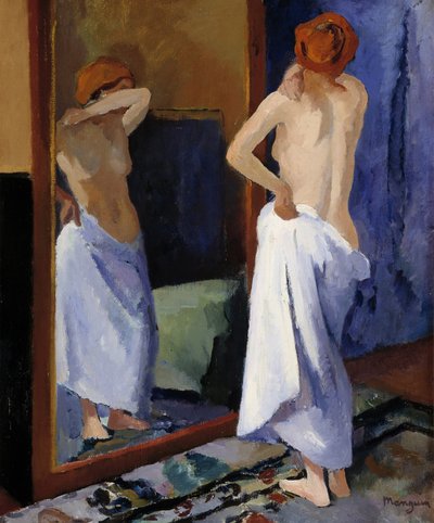 Nude in the Mirror 1900-talet (olja på duk) av Henri Charles Manguin