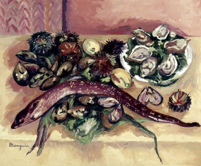 Stilleben med ål (Stilleben med sjöborrar och ål) av Henri-Charles Manguin