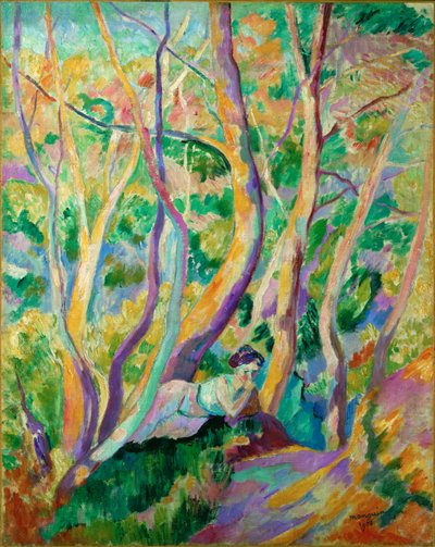 Kvinna i en skog (olja på duk) av Henri-Charles Manguin