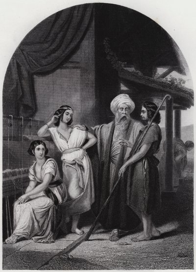 Jakob i Labans hus (gravyr) av Henri Frederic (after) Schopin