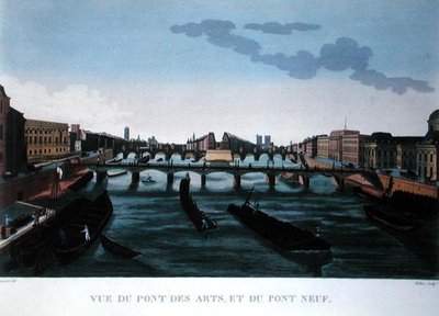 Pont des Arts och Pont Neuf, ca 1815-20 (färggravyr) av Henri (after) Courvoisier Voisin