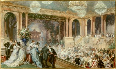 Middag ger till Tuilerierna av Napoleon III. En mottagning under det andra imperiet. Akvarell av baron Henri Baron (1816-1885). 1800-talet. Compiegne, Musee National Du Chateau av Henri Baron