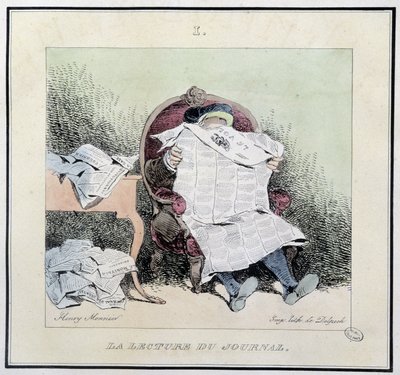 Läser tidningen - i "" Parisian sketches" av Henri Monnier, red. Delpech, Paris av Henri Bonaventure Monnier