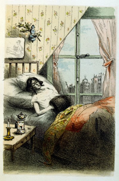 Illustration av Henri Boutet, för "Francines muff" (Le Manchon de Francine) av Louis-Henri Murger, även känd som Henri Murger; (1822-1861), fransk romanförfattare och poet. av Henri Boutet